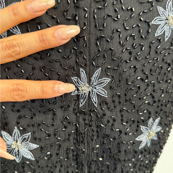 Vintage Cote d’Azur Black Beaded Top | Silk Floral Embroidery - Picture 8 of 15